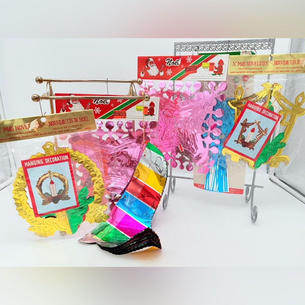 Vintage expanding metallic foil Christmas decorations | foil hanging Xmas decor